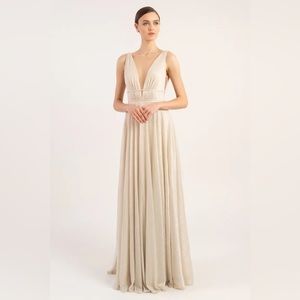 Jenny Yoo Carmen Dress, Size 8 - Metalic Gold